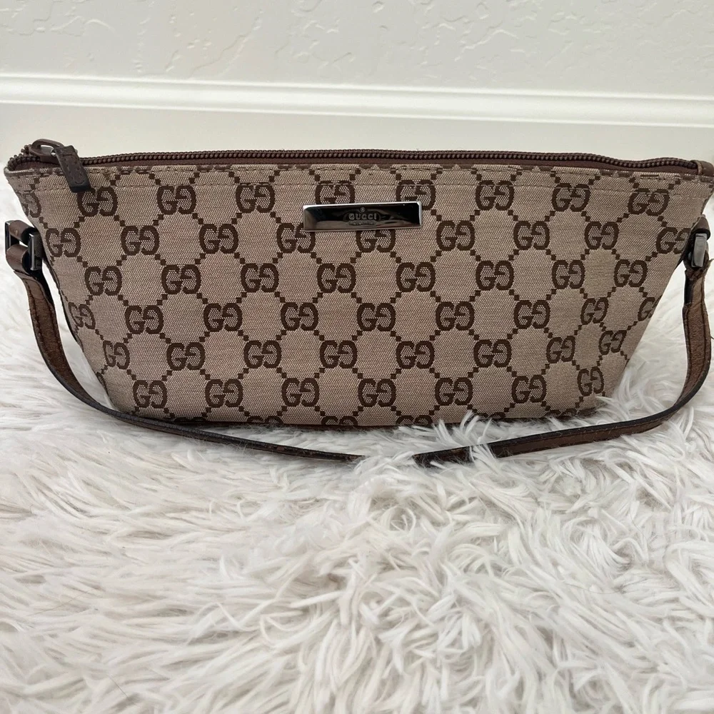 Gucci Beige Brown GG Canvas Clutch Wristlet